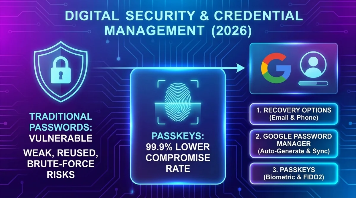 دليل تأمين حساب Google: إعداد خيارات الاسترداد ومفاتيح المرور