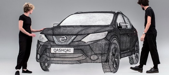 فيديو : منحوتة نيسان قشقاي بالحجم الكامل صنعت بقلم رصاص 3D