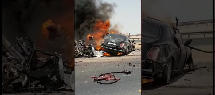 اشتعال النيران في سيارة بنتلي مولسان علي طريق في الرياض