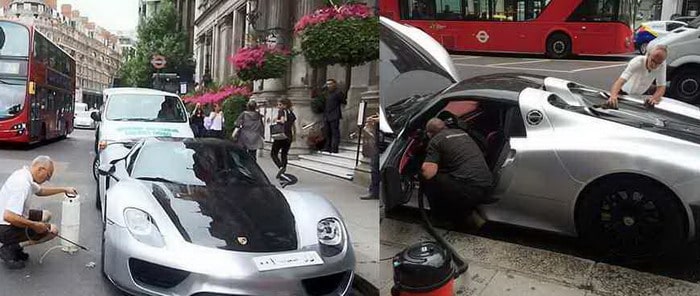 بورشه 918 سبايدر بلوحات سعودية توقف المرور في لندن من أجل بعض النظافة