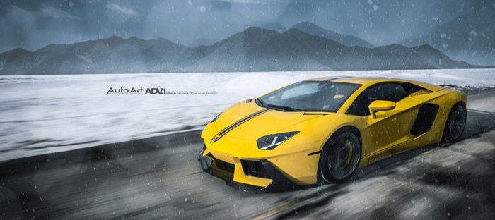 لامبورجيني أفنتادور بعجلات ADV.1 المثيرة . . الجمال الأصفر يداعب الثلوج