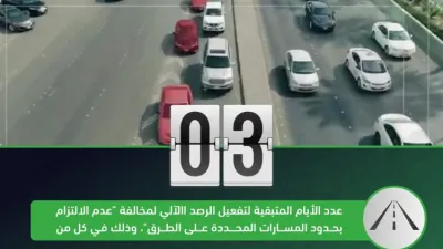 بدأ الرصد الآلي لمخالفات عدم الالتزام بالمسارات في 4 مناطق جديدة بالسعودية