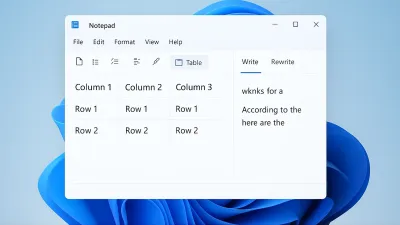 المفكرة notepad تدعم الجداول وتحسن الذكاء الاصطناعي